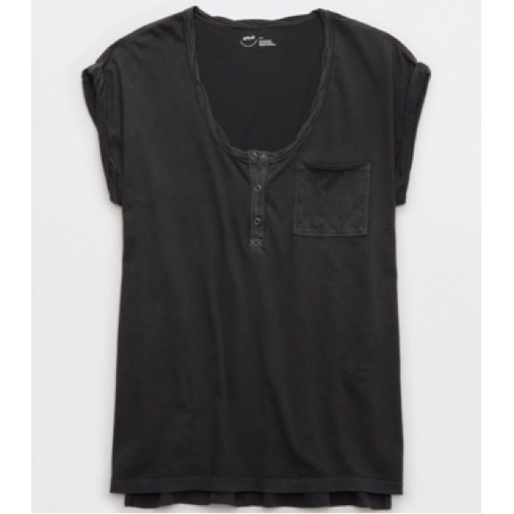 Aerie Oversized Henley T-Shirt In Smoked Gray